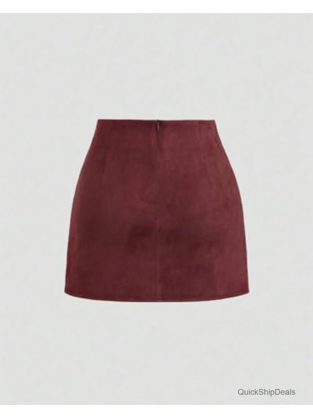 Women's Faux Suede Ruched Wrap High Waist Zip Back Bodycon Mini Skirt A-Line